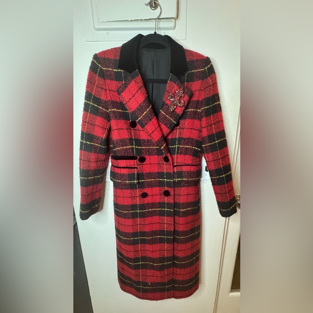 The Kooples Red and Black Checkered Coat